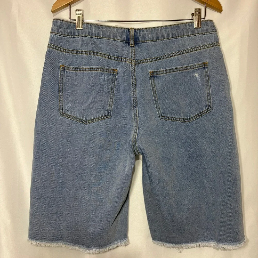 Future Collective Alani Noelle Distressed Denim Bermuda Shorts Light‎ Wash 10